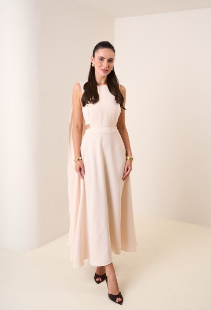 PENCERELİ PELERİNLİ KLOŞ MİDİ ELBİSE