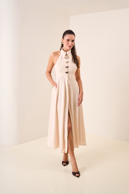 GÖMLEK YAKA MİDİ ELBİSE